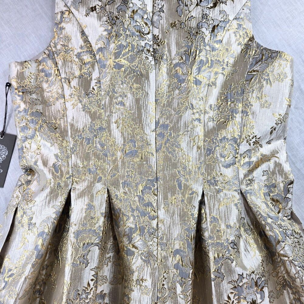 Vince Camuto Metallic Floral Jacquard Fit & Flare Dress Gold Gray 12 NWT - Picture 11 of 15